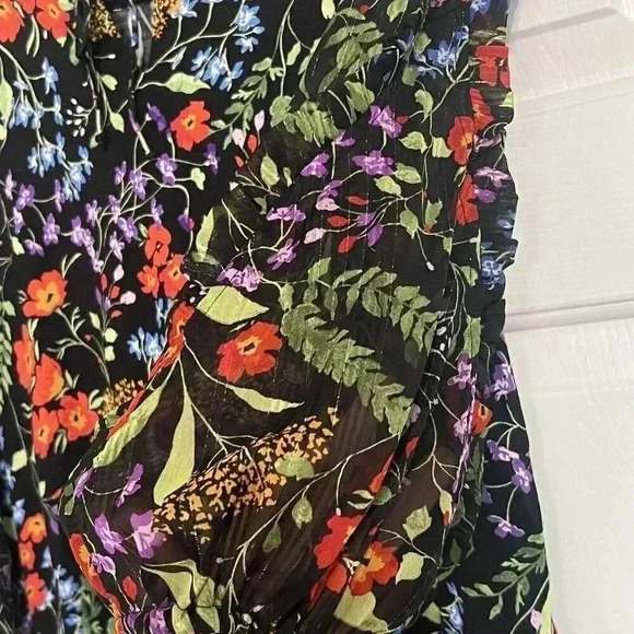 Women's MAEVE Anthropologie Jacquin Peasant Blouse Size Medium Black Floral - Picture 4 of 7